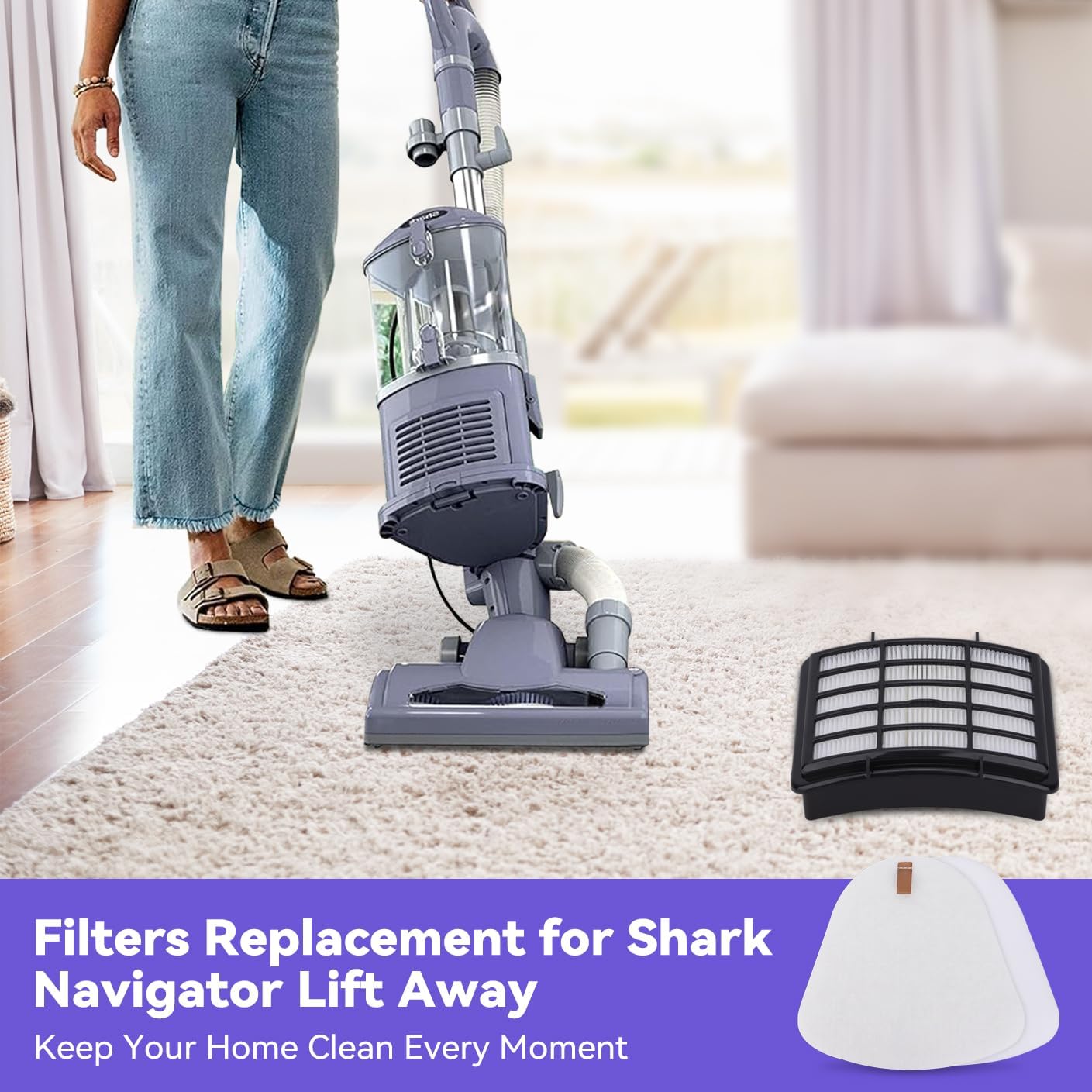 Shark Vacuum Filters - HEPA & Foam Replacement Set for Navigator Lift-Away NV350 Series | 2 HEPA, 4 Foam, 4 Felt