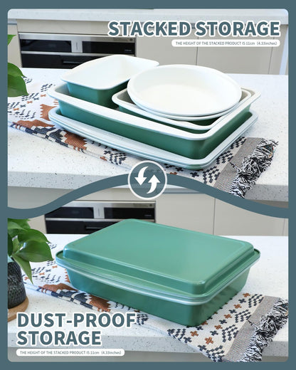 Skiennix Ceramic Nonstick Baking Pans Set - 30 PCS Stackable Bakeware, 550°F Oven Safe, Dishwasher Safe, Green