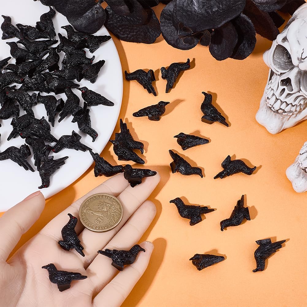 Skiennix 50Pcs Mini Black Resin Crows - Gothic Halloween Decorations for Home & Garden