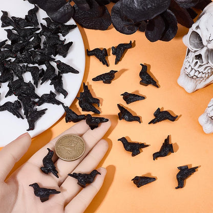 Skiennix 50Pcs Mini Black Resin Crows - Gothic Halloween Decorations for Home & Garden
