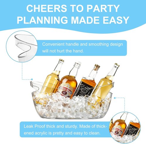 2-Pack Ice Buckets for Parties - Extra Large 5.5L Clear Beverage Tubs with Scoops, Perfect for Champagne, Beer, Sparkling Wine, and Cocktails - Mimosa Bar Essentials