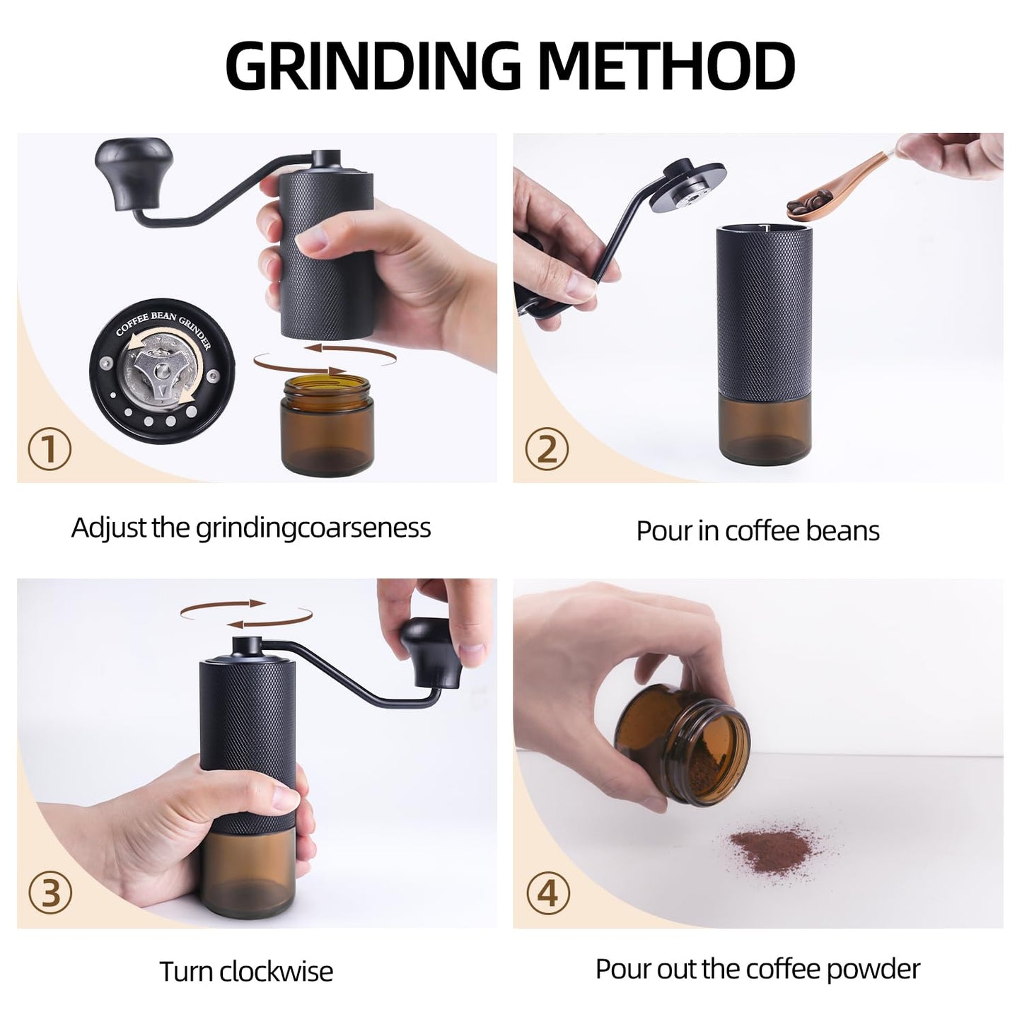 TRINIDa Manual Coffee Grinder, Premium 420 SUS CNC 38mm Burr Coffee Bean Grinder with Visible Glass Bin, Adjustable Small Burr Coffee Bean Grinders for Camping and Travelling