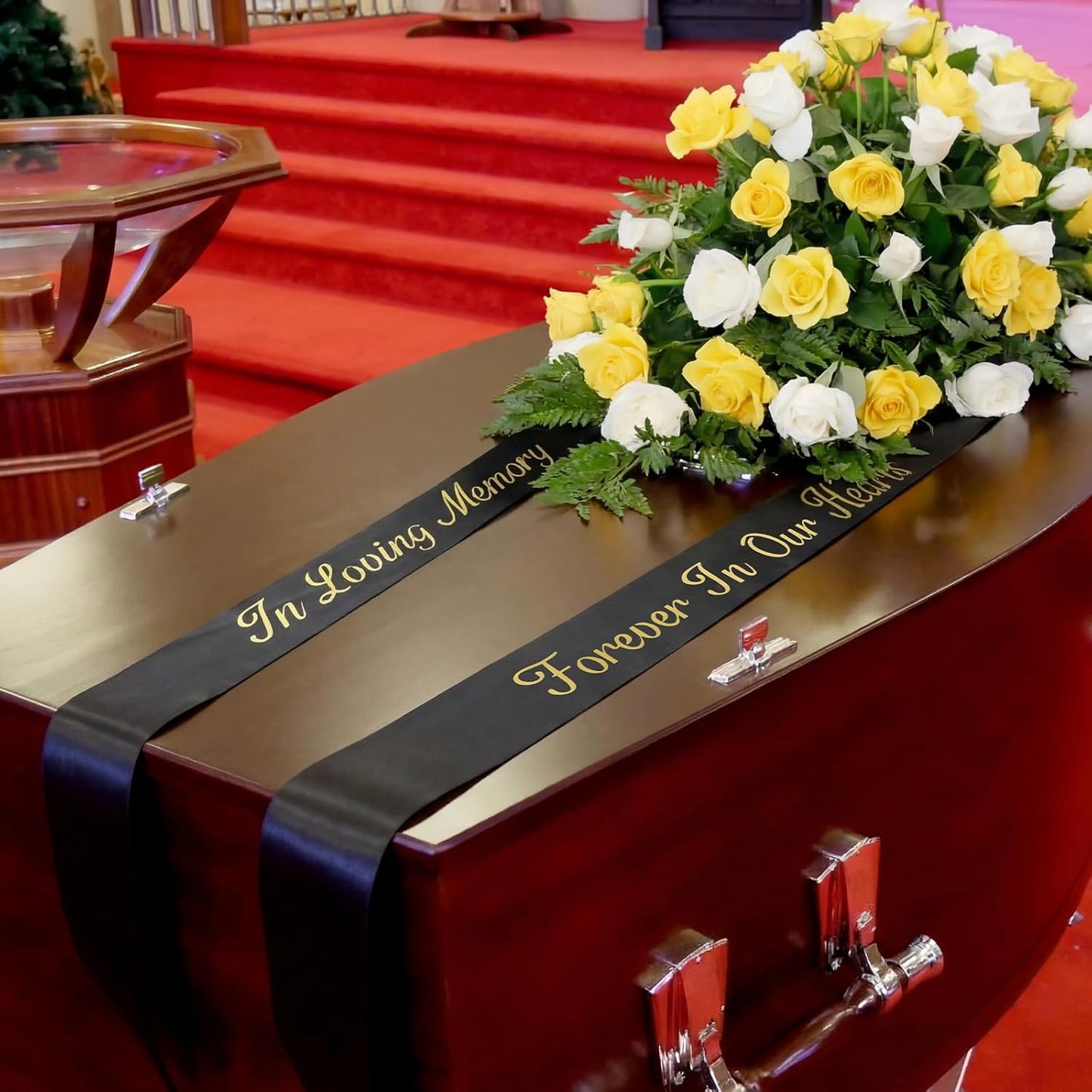 Norme Memorial Funeral Sash - 2 Pcs 63x3.8'' Satin Ribbon in Black for Casket Wreaths & Celebrations