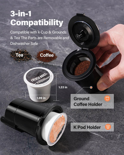 Skiennix Coffee Maker - Hot & Iced Brewing with Bold Setting | 52 Oz Tank, Single Serve for K-Cups & Grounds (Black)