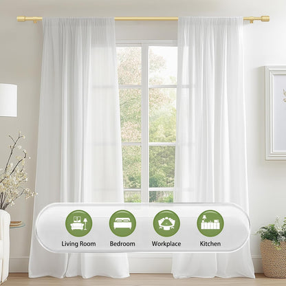 Skiennix Adjustable Gold Curtain Rods - 5/8” Diameter, 30-60 Inch for 30-54 Inch Windows