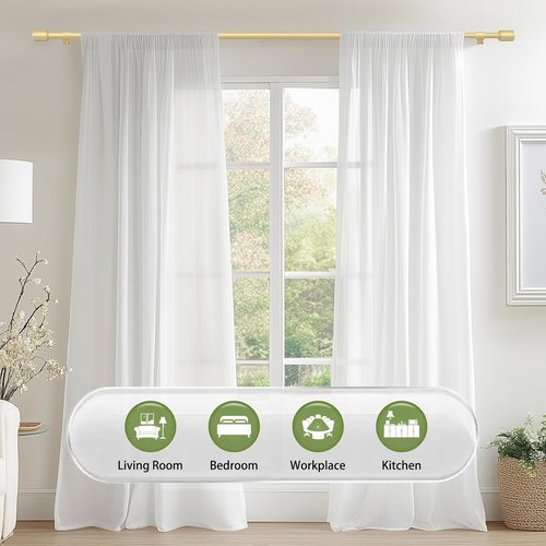 Gold Curtain Rods by [Brand Name] - Adjustable 30-45 Inch Length for 30-39 Inch Windows | 5/8” Diameter with Brackets