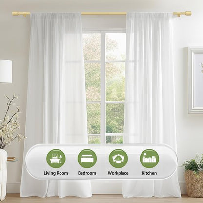 5/8” Diameter Curtain Rods 30-45 Inch, for 30-39 Inch Windows, Adjustable Splicing Gold Curtain Rods for Windows with Brackets, Window Rod Long Small Curtains Rod, 2 Pack
