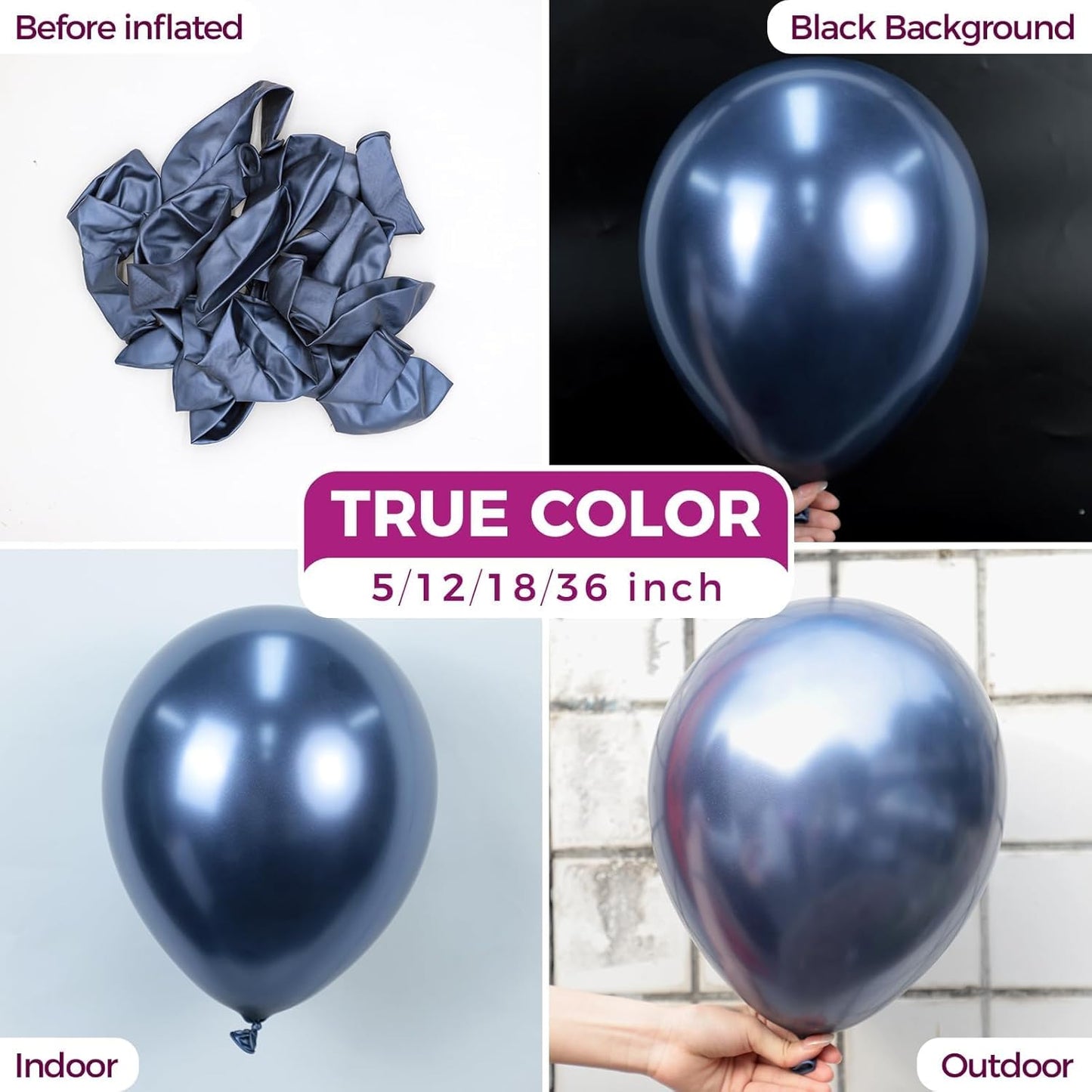 Bezente Metallic Navy Blue Latex Balloons - 100 Pack | 12-Inch Round Helium Chrome for Parties