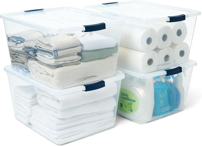 Rubbermaid Cleverstore 71 Qt Clear Storage Bins - Stackable, BPA-Free, 4-Pack | Made in USA