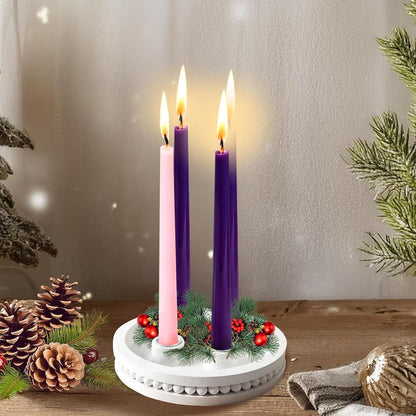 Skiennix 7-Inch Wooden Candle Holder - Advent Wreath with Bead Design for Christmas Decor | White