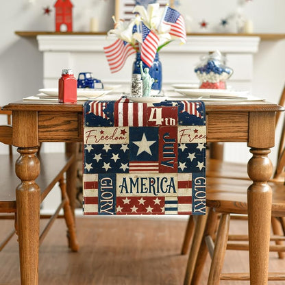 Stars Stripes American Flag Table Runner 13x90in - 210 GSM, Blue/Red variation