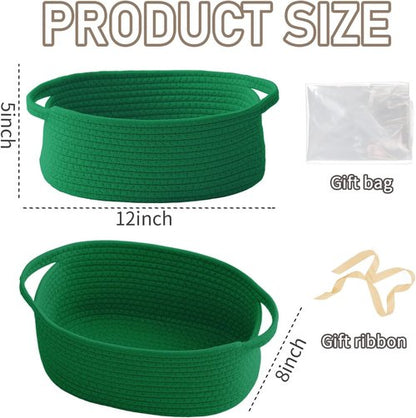 JMvicyroam Woven Basket - Small Rope Storage Bin with Handles for Organizing Shelves & Closets | Green Gift Basket for Toys & Books