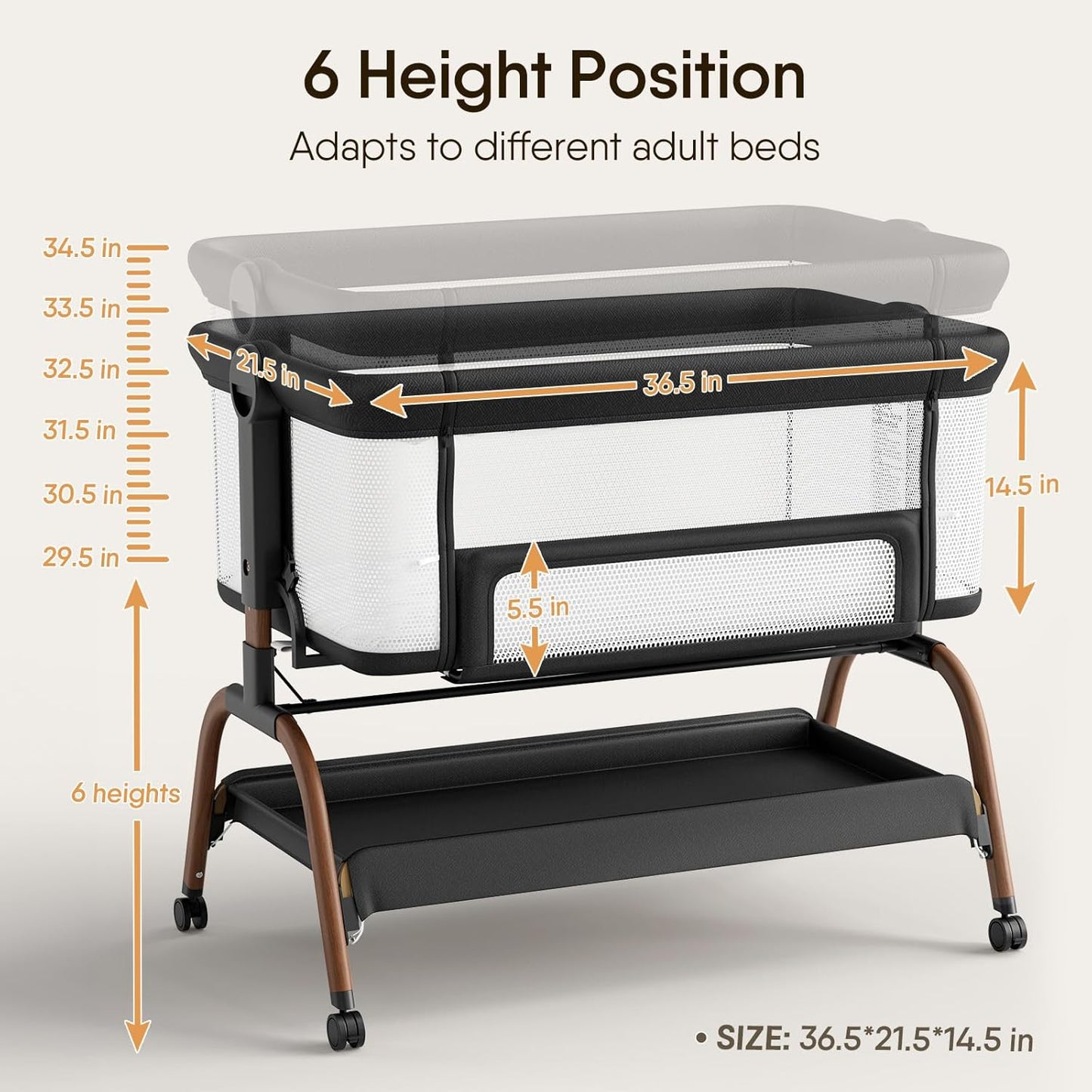 Skiennix Baby Bassinet - 3-in-1 Bedside Sleeper with Mattress & Breathable Sheet | Adjustable Height, Full-Mesh Sides