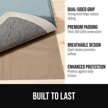 GORILLA GRIP Premium Dual-Sided Rug Gripper Pad - Extra Thick, Slip-Resistant Protection for Hardwood Floors | 2x3 Beige