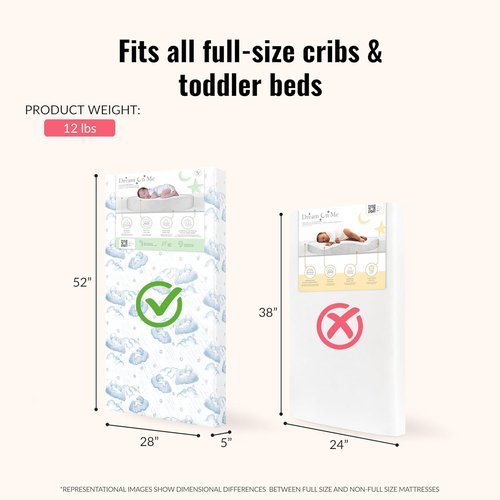 Dream On Me 5" Cozy Cloud 2-in-1 Crib & Toddler Mattress - Dual-Sided, Breathable, Waterproof, GREENGUARD Gold Certified - Blue Cloud
