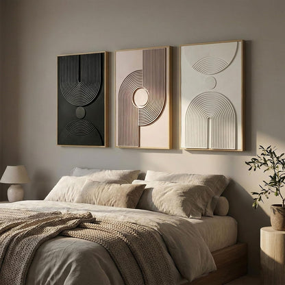 Regine Switzerland 3D Textured Abstract Wall Art - Modern Minimalist 3-Piece Set | Black, White, Beige, 24x36 In
