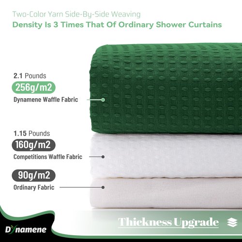 Dynamene Stall Fabric Shower Curtain - 54x78 inch Long Waffle Weave Weighted Thick Cloth Shower Curtains for Bathroom,Heavy Duty Hotel Spa Luxury Bath Curtain Set with 10 Plastic Hooks, Dark Green