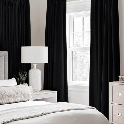 MIULEE Blackout Curtains - 100% Linen Texture Thermal Insulated Drapes | 52x72 Inch, Halloween Black, 2 Panels