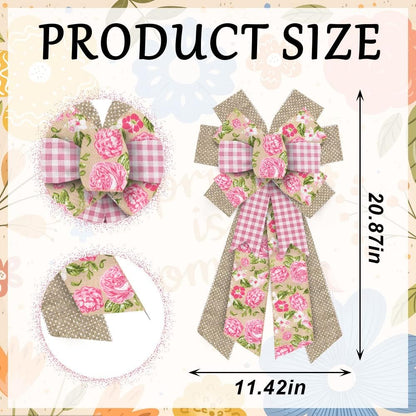 Skiennix Large Spring Wreath Bow - Pink Roses & Burlap Design for Indoor/Outdoor Decor