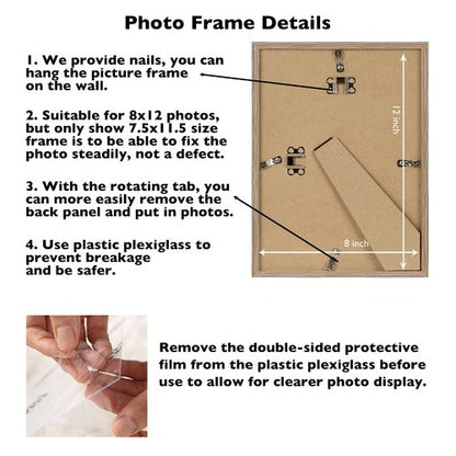 JCJMY 8x12 Picture Frame for Wall Hanging or Tabletop, Wall Mounting Horizontally or Vertically, 8 x 12 Wall Gallery Poster Photo Frame with Shatter Resistant Plexiglass,Rustic Brown
