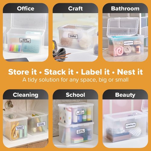 Bostitch Konnect Storage Containers - Clear Plastic Office Organizer with Lids | 4 Qt, 2 Pack