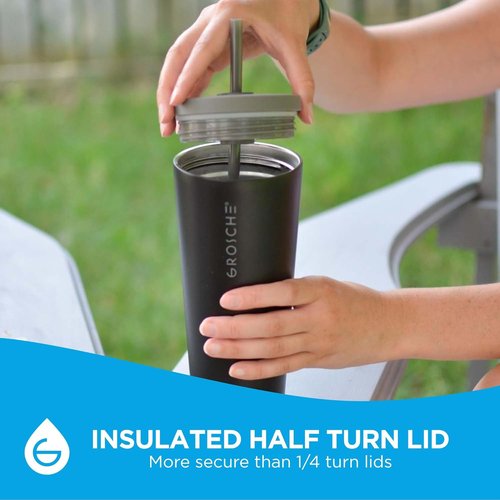 GROSCHE Jasper Insulated Stainless Steel Tumbler - 23 oz Travel Cup with Lid & Straw, Sleek Black Design