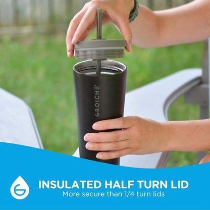 GROSCHE Jasper Insulated Stainless Steel Tumbler - 23 oz Travel Cup with Lid & Straw, Sleek Black Design