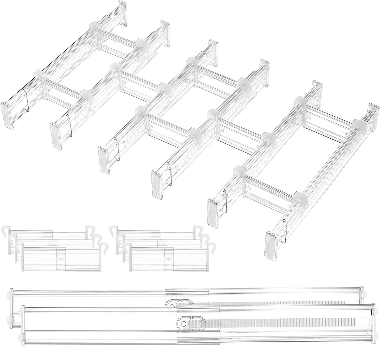 Vtopmart Drawer Dividers - Expandable Inserts & 25 PCS Clear Plastic Organizers Set