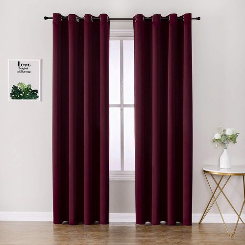 ChrisDowa Grommet Blackout Curtains - Thermal Insulated Room Darkening Panels, Burgundy Red, 52W x 95L