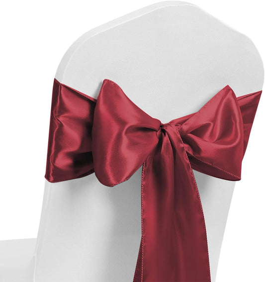 Regine Burgundy Chair Sashes - 50 Pack Dark Red Satin Ribbons for Wedding & Party Decor
