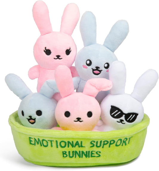 WHAT DO YOU MEME? Emotional Support Bunnies - Cuddly Plush Toys for All Ages | Set of 5 with Basket