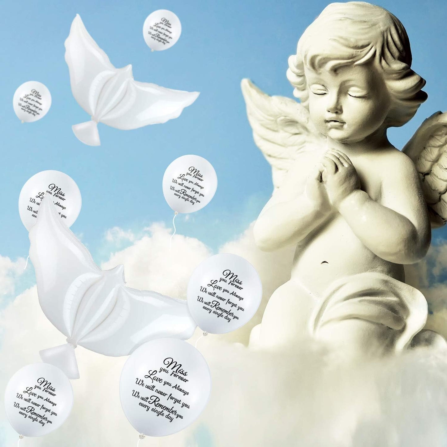 Skylety Memorial Balloons - 36 Pcs with 4 Peace Dove Balloons for Funerals & Remembrance (White)