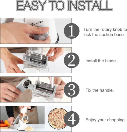 Ourokhome Rotary Cheese Grater - Hand Crank Kitchen Shredder with 3 Blades for Cheese, Vegetables & Nuts - White
