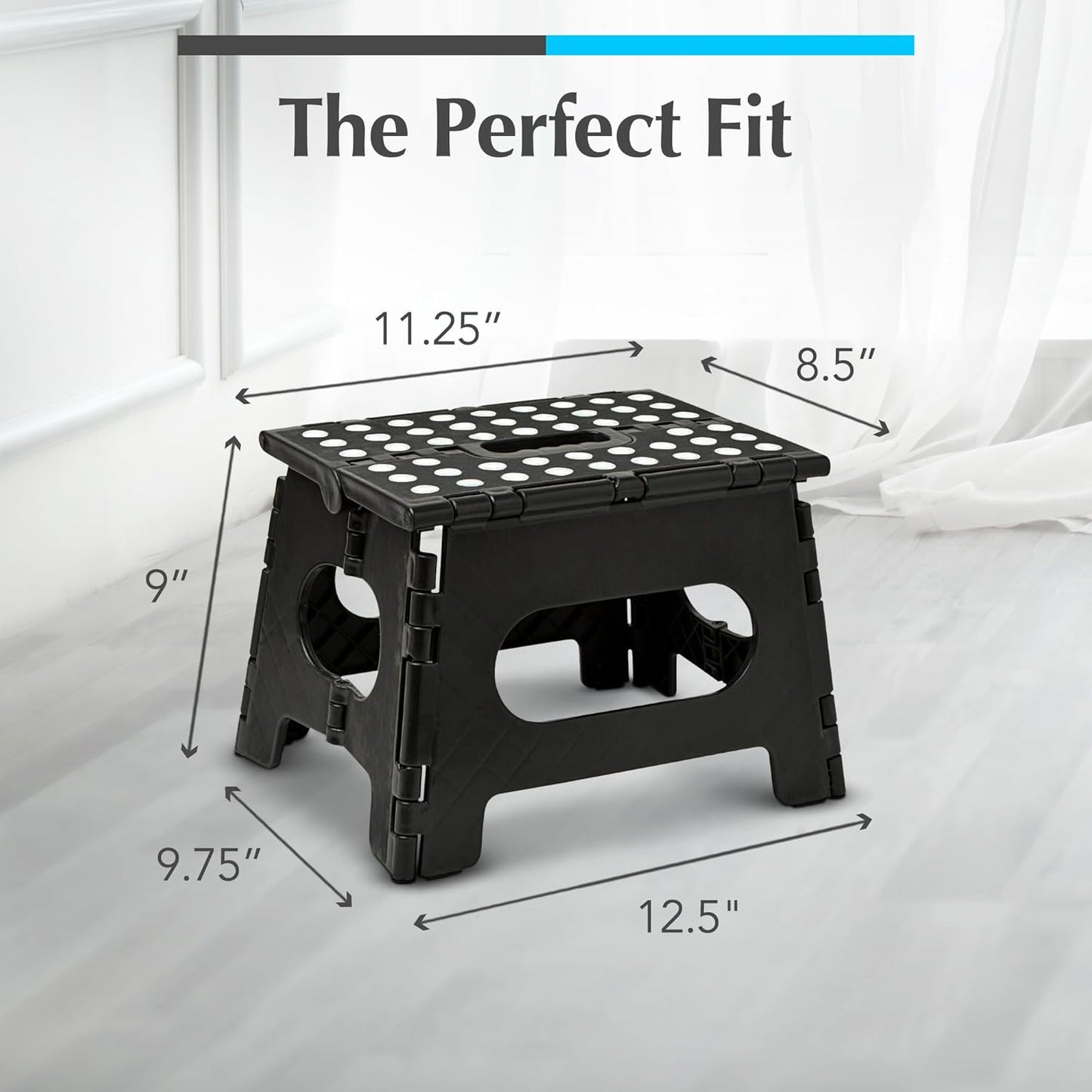 Skiennix Handy Laundry Folding Step Stool - Sturdy Collapsible Design for Adults & Kids | Easy One-Flip Operation - Black - 9 Inch