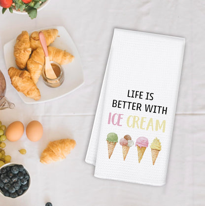 Skiennix Ice Cream Kitchen Towels - Perfect Gift for Ice Cream Lovers | 16x24 Inch Decorative Dish Towels