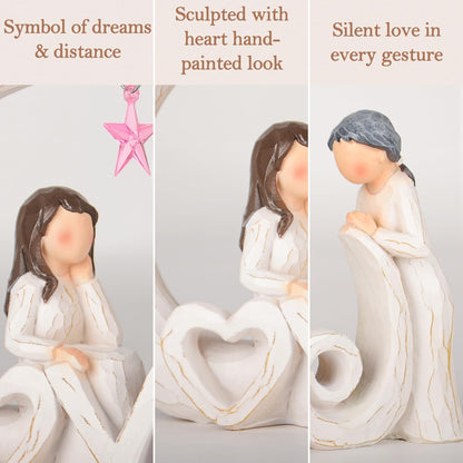 Regine Switzerland Mother Daughter Figurine - Sentimental Resin Sculpture with Love Letters & Pink Star | Perfect Birthday Gift for Mom