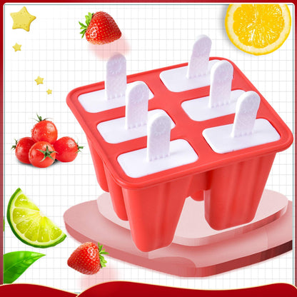 Popsicle Molds ，6 Pieces Silicone Ice Pop Models Popsicle Models Reusable Easy Release Ice Pop Maker (Red)