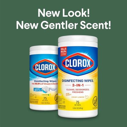Clorox Disinfecting Cleaning Wipes - Antibacterial & Bleach-Free, Crisp Lemon Scent, 75 Count