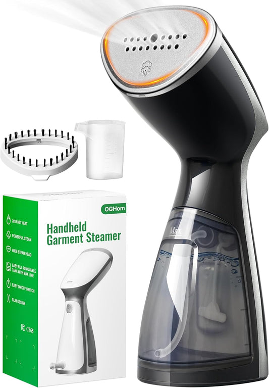 OGHom Portable Handheld Clothes Steamer - 1000W Garment Wrinkle Remover for Home & Travel | Black