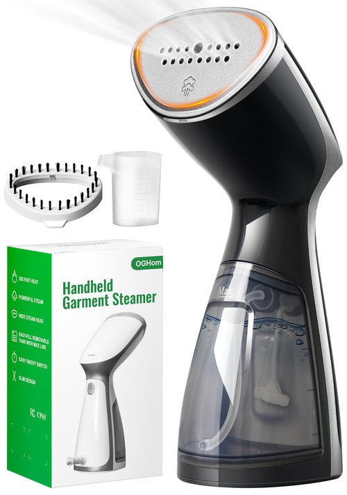 OGHom Portable Travel Handheld Steamer for Clothes, Garment Wrinkle Remover, 1000W Strong Penetrating Fabric Steamer, for Home, Office, Travel (ONLY FOR 120V) - Black