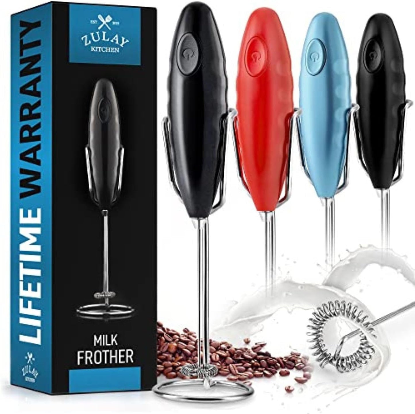 Zulay Kitchen Powerful Rechargeable Milk Frother Handheld Lux Foam Maker for Lattes, Metal Black, Rechargeable