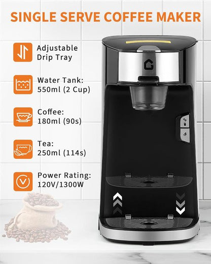 IDEALHOUSE Single Serve Coffee Maker - K Cup Compatible, Auto Shut Off, 18.6 Oz Water Tank | Fast Brew for Home & Office