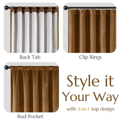 Lazzzy Gold Brown Blackout Velvet Curtains 84 Inch Long Thermal Insulated Room Darkening Curtain Drapes Luxury Back Tab Window Treatments for Bedroom Living Room 2 Panels, 52 x 84 Inch, Golden Brown