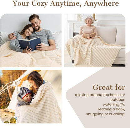 Skiennix Cozy Throw Blanket - Soft & Warm Fleece for Couch | Fluffy Beige Gift for Women & Teens