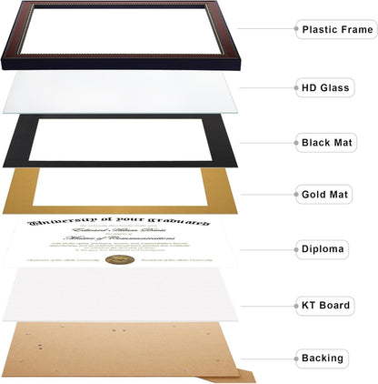 Upsimples 11x14 Diploma Frame - High Definition Glass, Mahogany with Gold Beads, Fits 8.5x11 Certificates