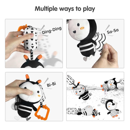 TUMAMA Plush Hanging Rattles - Black and White Baby Toys for Newborns | 4 Pack for Stroller Fun