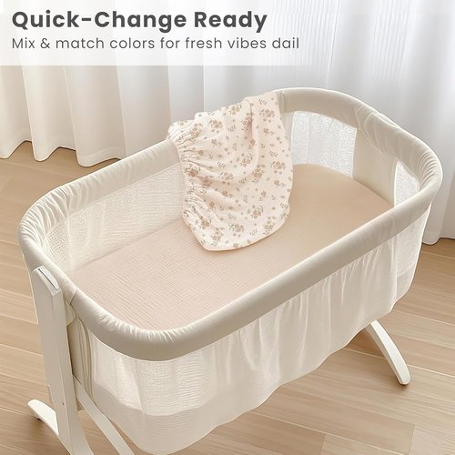 Konssy Muslin Fitted Bassinet Sheets - Soft & Cozy 2 Pack for Baby Girl/Boy | Fits Oval & Rectangle Mattresses