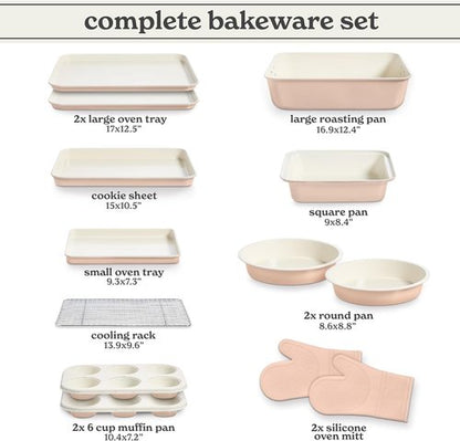 Country Kitchen Nonstick Bakeware Set - Deluxe Heavy Duty, Easy Release, Taupe | 13 Pcs with Handles