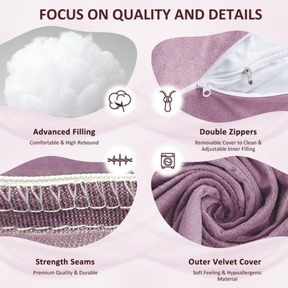Chilling Home U-Shape Pregnancy Pillow - 55in Velvet Maternity Body Pillow in Pink for Comfortable Sleep
