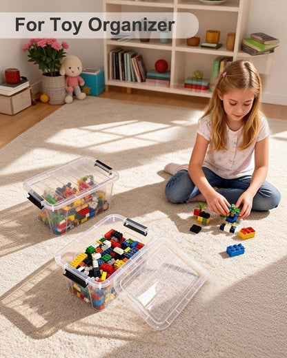 EOENVIVS Plastic Storage Bins - 7 Quart Stackable Containers with Lids & Black Buckle Latch | 6 Pack for Home & Office Organization